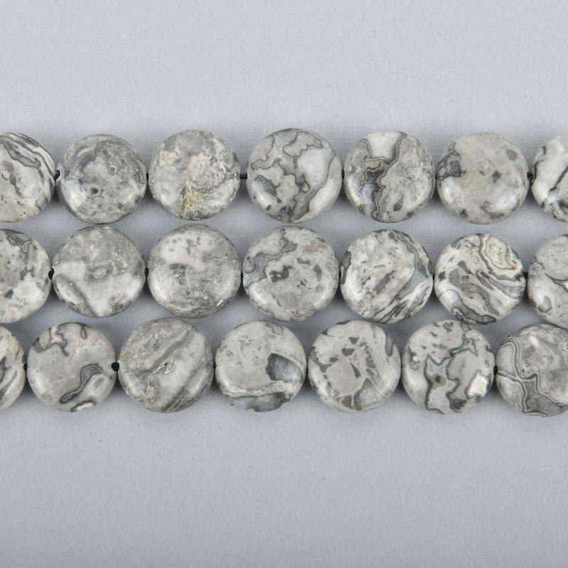 16mm Silver Gray Crazy LACE AGATE Beads COIN Natural Gemstones full strand 28 beads gem0051