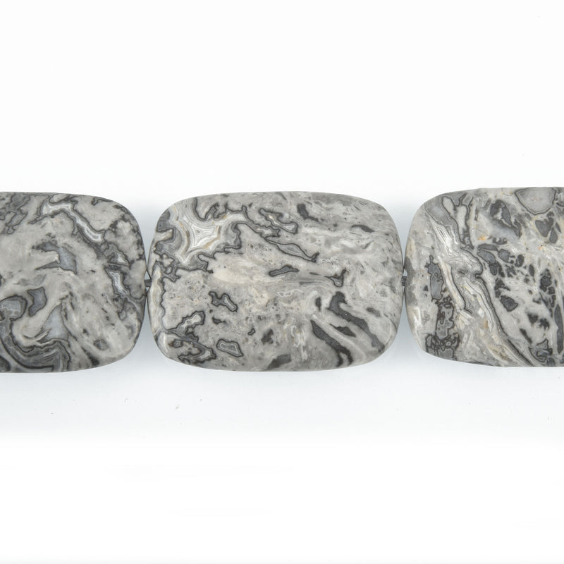 35mm Silver Gray Crazy LACE AGATE Beads RECTANGLE Faceted Natural Gemstones full strand 11 beads gem0052