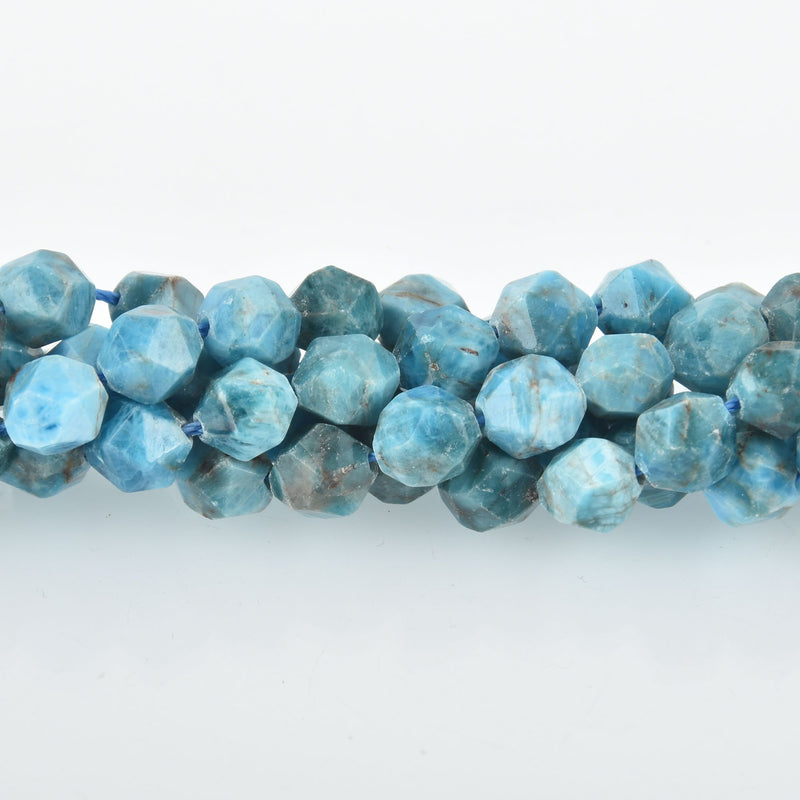 8mm BLUE APATITE NUGGET Gemstone Beads, faceted full strand gem0062