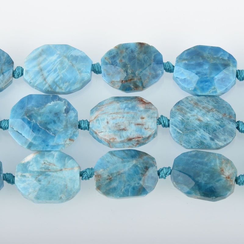 20mm BLUE APATITE Gemstone Beads Rectangle Oval, faceted full strand 18 beads gem0064