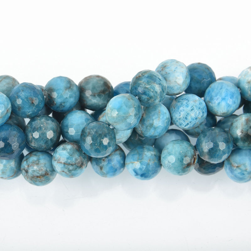 10mm BLUE APATITE Gemstone Beads Round, Faceted full strand, 40 beads, gem0067