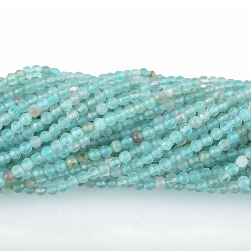 4mm Round Agate Beads Faceted Turquoise Blue AGATE Beads, Natural Gemstones, full strand, 90 beads, gem0073