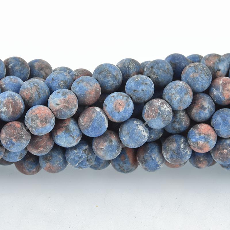 8mm Matte BLUE JADE Beads Round Gemstones, blue and red, full strand, gem0081