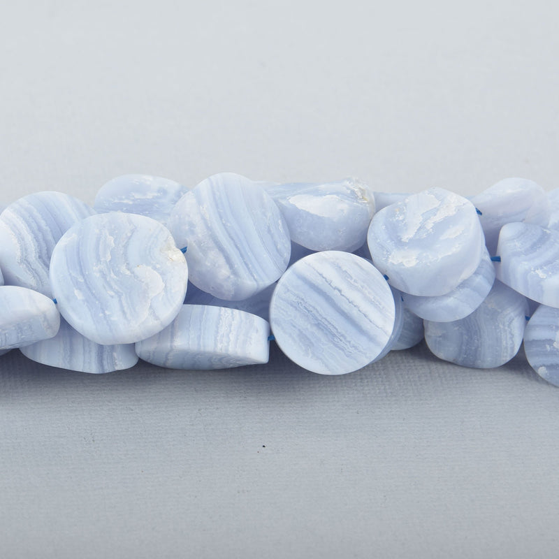22mm Matte Coin BLUE LACE AGATE Beads Natural gemstone Graduated sizes Full strand 28 beads gem0094