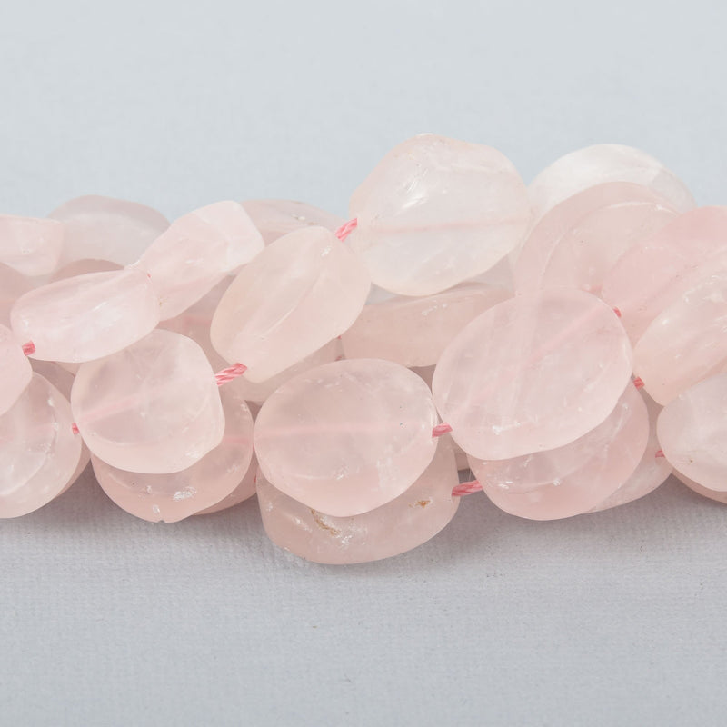 22mm Matte Coin ROSE QUARTZ Beads Natural gemstone Graduated sizes Full strand 28 beads gem0092