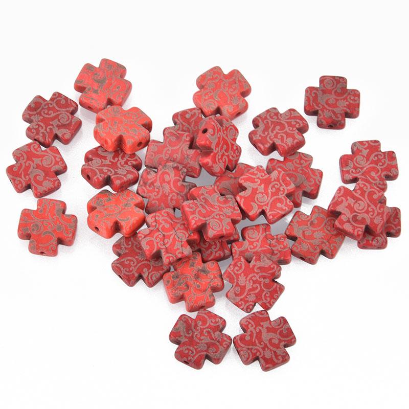 10 RED Howlite Maltese Cross Beads, 15mm, Laser Engraved gem0097