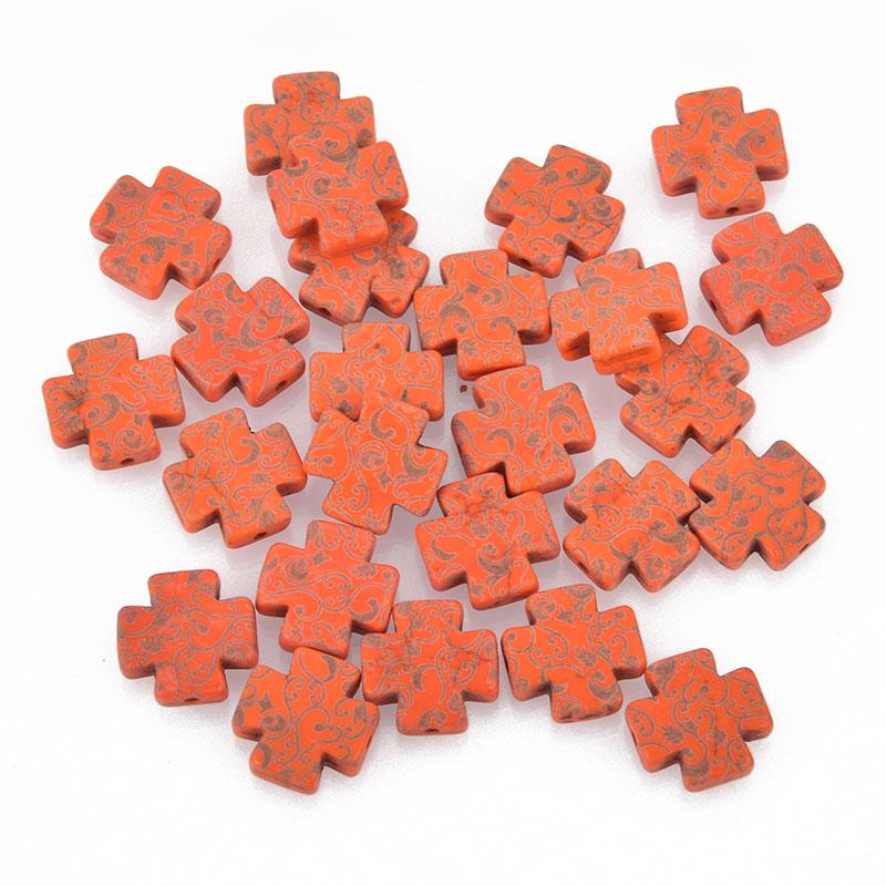 10 ORANGE Howlite Maltese Cross Beads, 15mm, Laser Engraved gem0098
