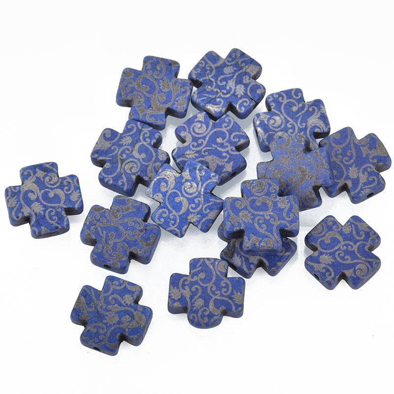 10 DARK BLUE Howlite Maltese Cross Beads, 15mm, Laser Engraved gem0101