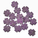 10 PURPLE Howlite Maltese Cross Beads, 15mm, Laser Engraved gem0102
