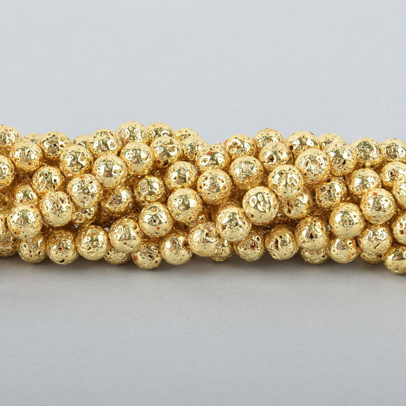 8mm Round Lava Beads BRIGHT GOLD Aromatherapy Beads, Perfume Diffuser, Essential Oil, full strand 46 beads gem0126
