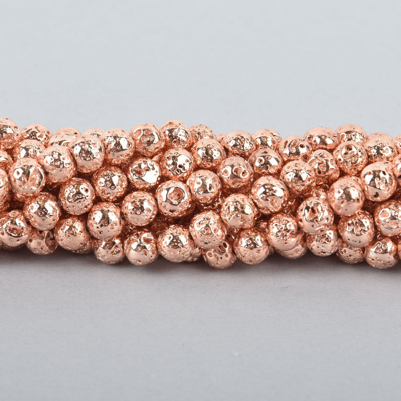 6mm Round Lava Beads ROSE GOLD Aromatherapy Beads, Perfume Diffuser Beads, Essential Oil, full strand 60 beads gem0128