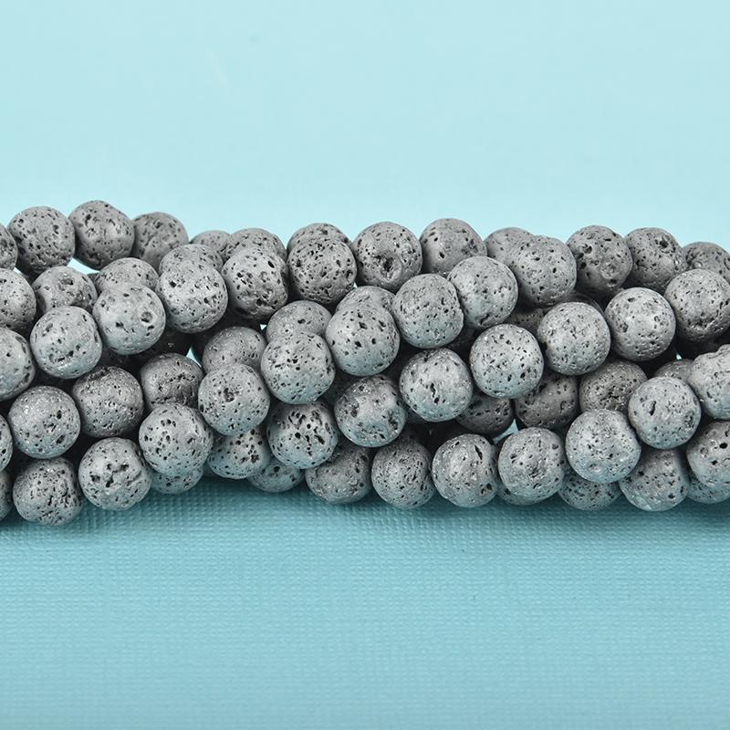 8mm LAVA Beads SILVER GRAY Aromatherapy Beads, Perfume Diffuser Essential Oil full strand 47 beads gem0142