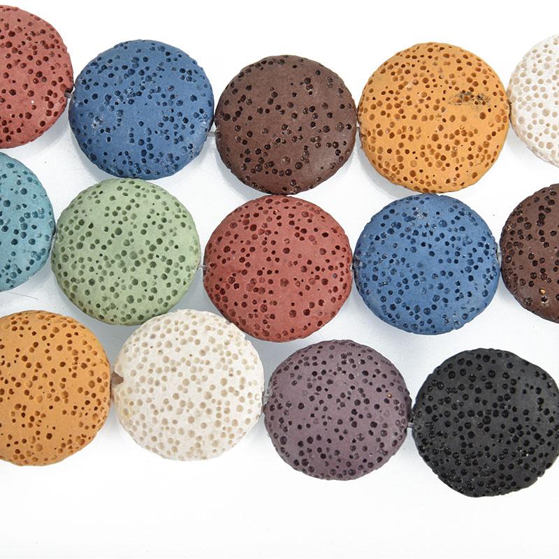20mm LAVA Stone Coin Beads Mixed Colors full strand gem0148