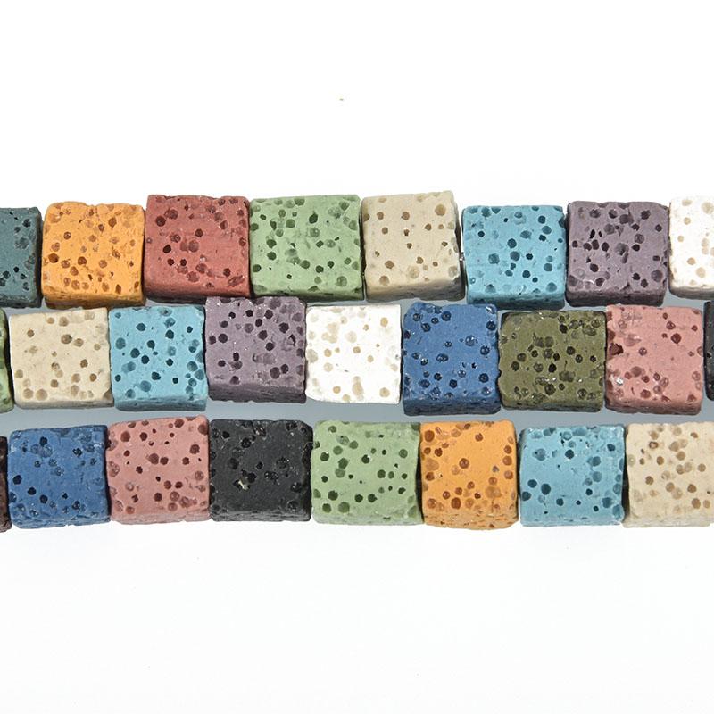 8mm LAVA Stone CUBE Beads Mixed Colors full strand gem0149
