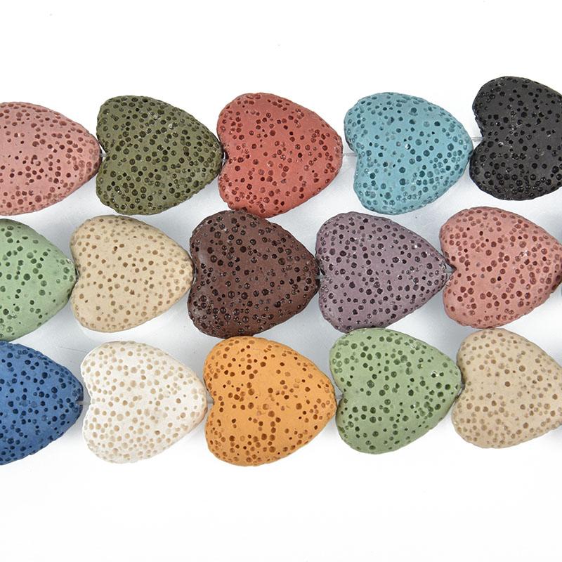 20mm LAVA Stone HEART Beads Mixed Colors full strand gem0150