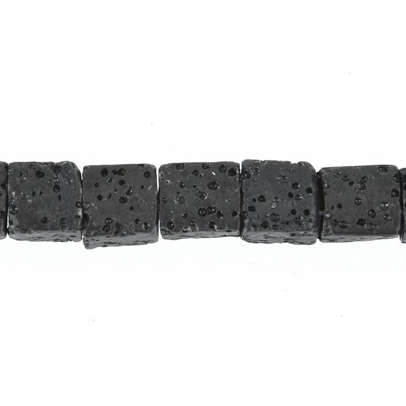 8mm LAVA Stone CUBE Beads BLACK full strand gem0153