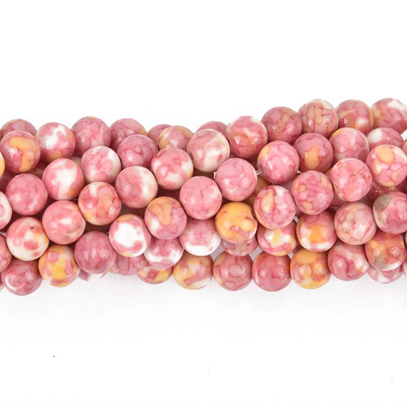 6mm MOSAIC HOWLITE Round Beads, pink, yellow, white, full strand, gem0154
