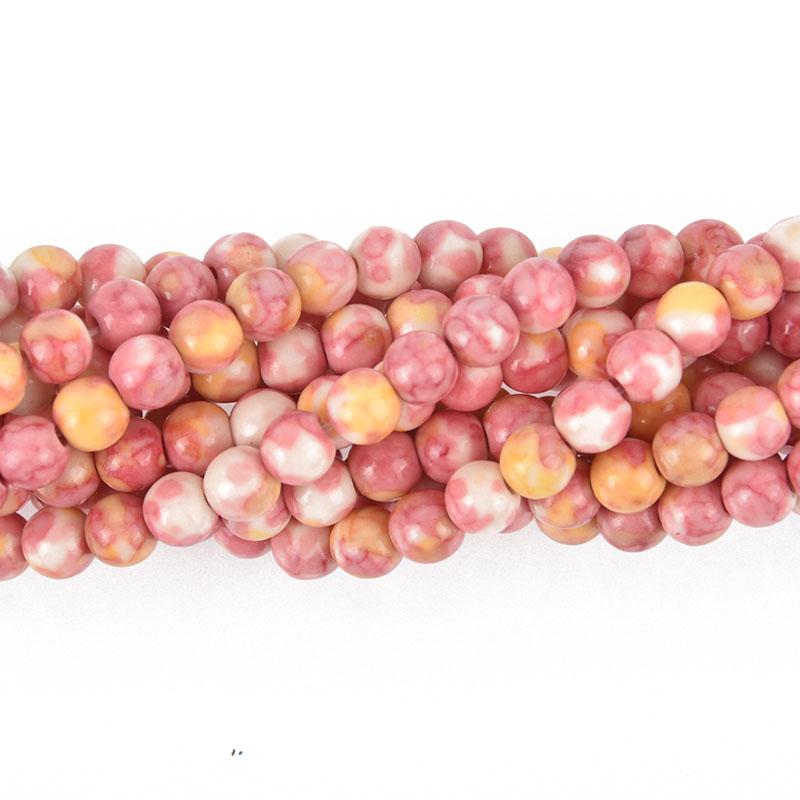 4mm MOSAIC HOWLITE Round Beads, pink, yellow, white, full strand, gem0155