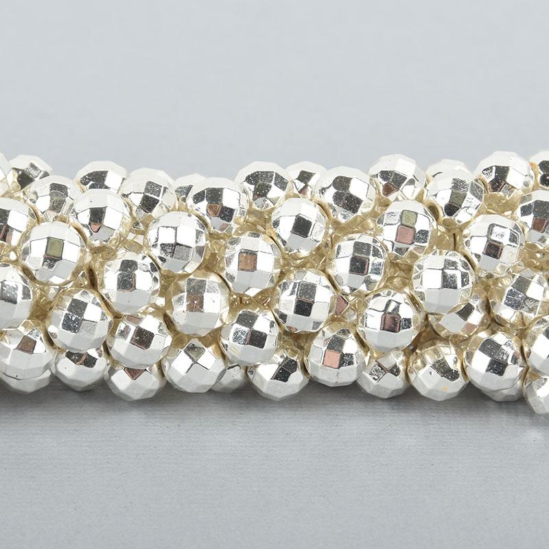 8mm Hematite Round Beads, BRIGHT SILVER Plated Gemstone Beads, faceted, full strand, gem0185