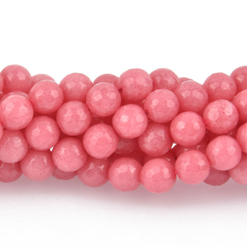 8mm Round Faceted ROSE PINK JADE Gemstone Beads, full strand gem0186