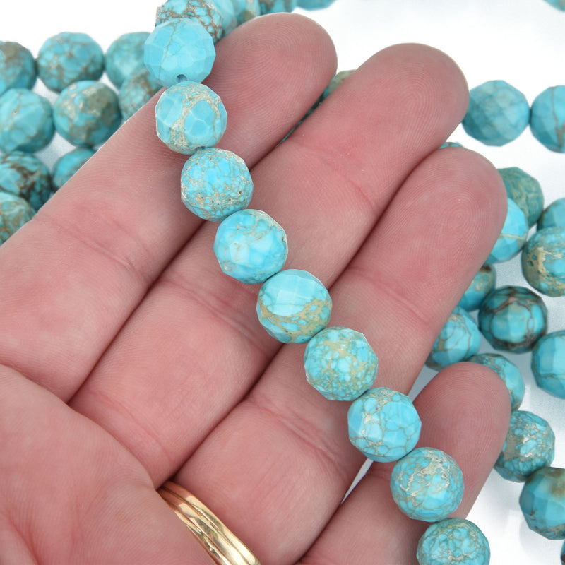 10mm Turquoise Blue Round Beads AQUA TERRA JASPER Faceted Gemstone full strand gem0193