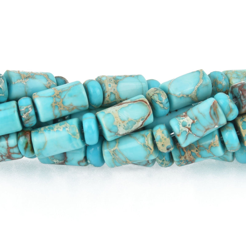 10mm AQUA TERRA JASPER Gemstone Beads, Barrel and 6mm Rondelle Turquoise Blue full strand gem0194