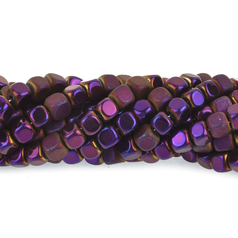 4mm Hematite Cube Beads, PURPLE IRIS Gemstone full strand Gem0201