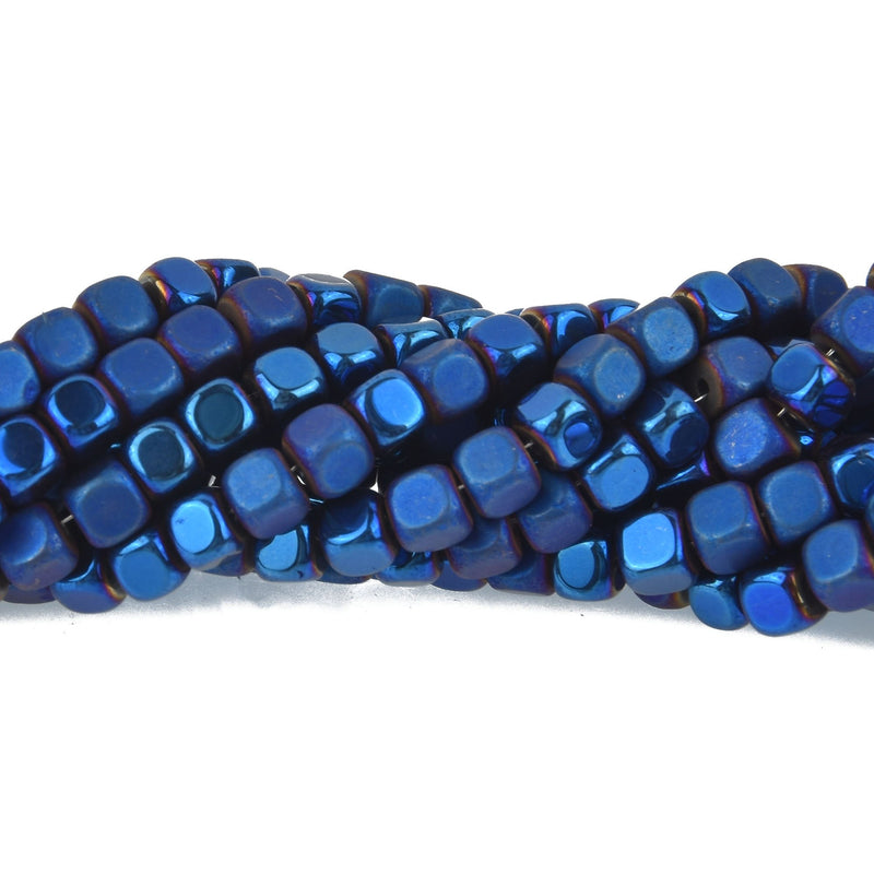 4mm Hematite Cube Beads, BLUE IRIS Gemstone full strand Gem0203