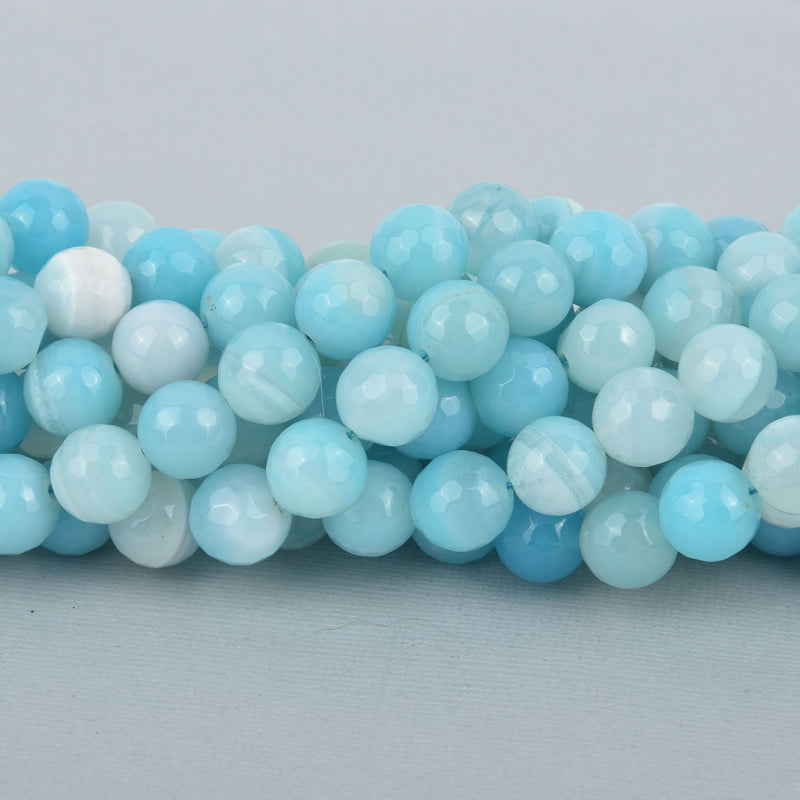 12mm Round Agate Beads TURQUOISE BLUE Faceted Gemstone full strand gem0204