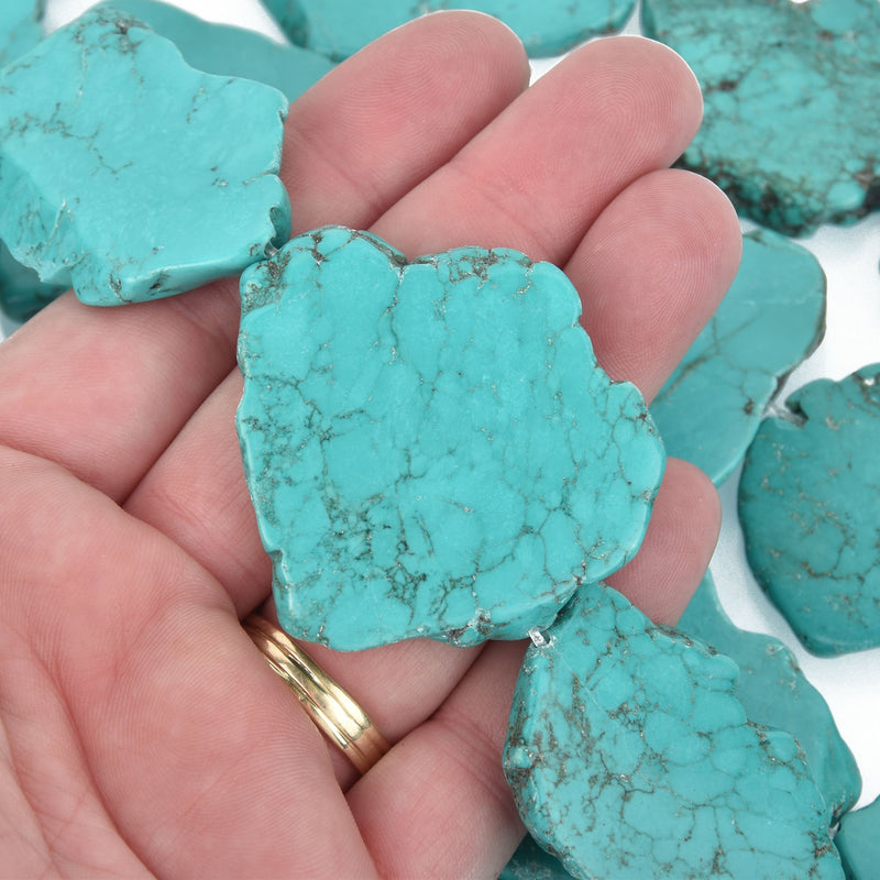 8 TURQUOISE BLUE HOWLITE Slab Gemstone Beads, magnesite, about 1-3/4" to 2-1/8", full strand, 8 beads gem0206