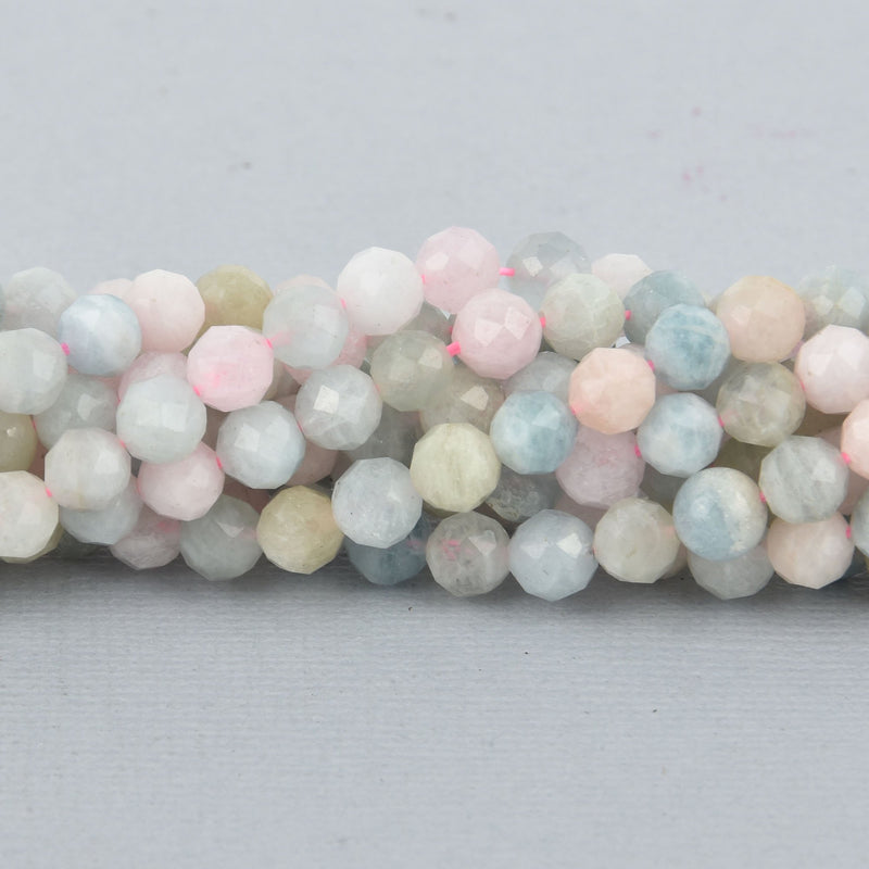 6mm MORGANITE, AQUAMARINE, HELIODOR Round Faceted Gemstone Beads, full strand, gem0208