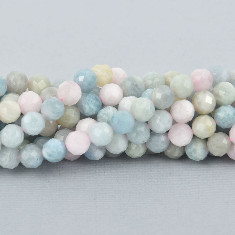 8mm MORGANITE, AQUAMARINE, HELIODOR Round Faceted Gemstone Beads, full strand, gem0209
