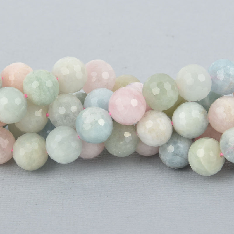 12mm MORGANITE, AQUAMARINE, HELIODOR Round Faceted Gemstone Beads, full strand, gem0211