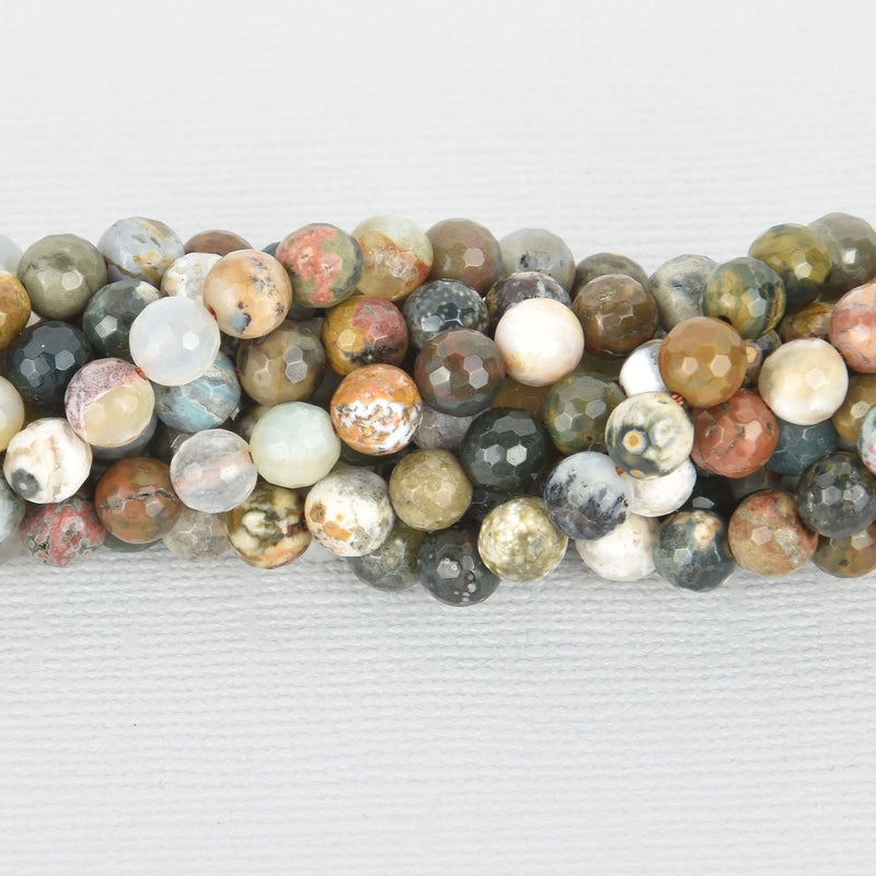 6mm OCEAN JASPER Round Beads faceted natural gemstone, full strand, about 64 beads, gem0215