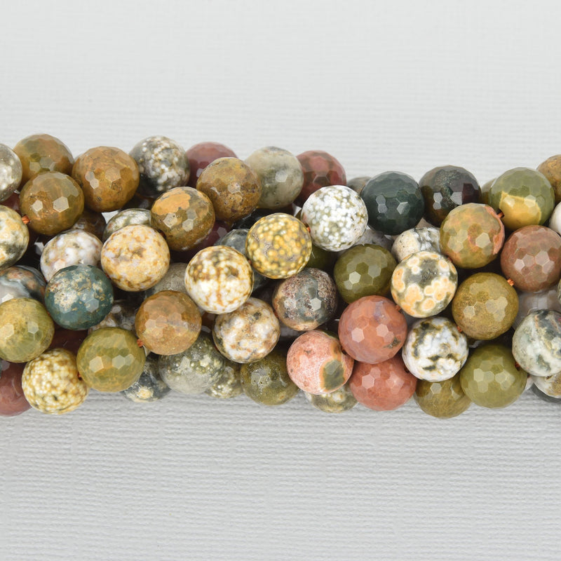 10mm OCEAN JASPER Round Beads faceted natural gemstone, full strand, about 38 beads, gem0219