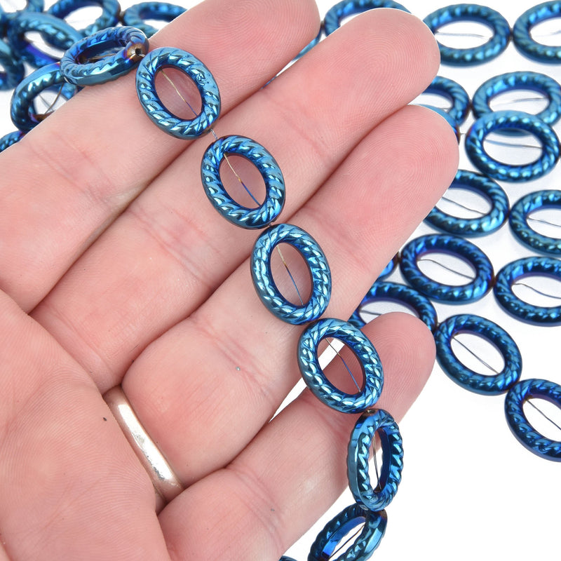 16mm BLUE IRIS Oval Hematite Beads full strand 24 beads gem0228