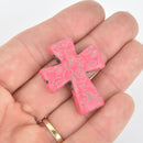 1 Laser Engraved PINK Howlite Cross 36mm Pendant Beads, 1-3/8" Gem0237