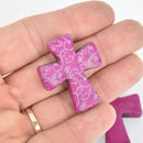 1 Laser Engraved PURPLE Howlite Cross 36mm Pendant Beads 1-3/8" Gem0243