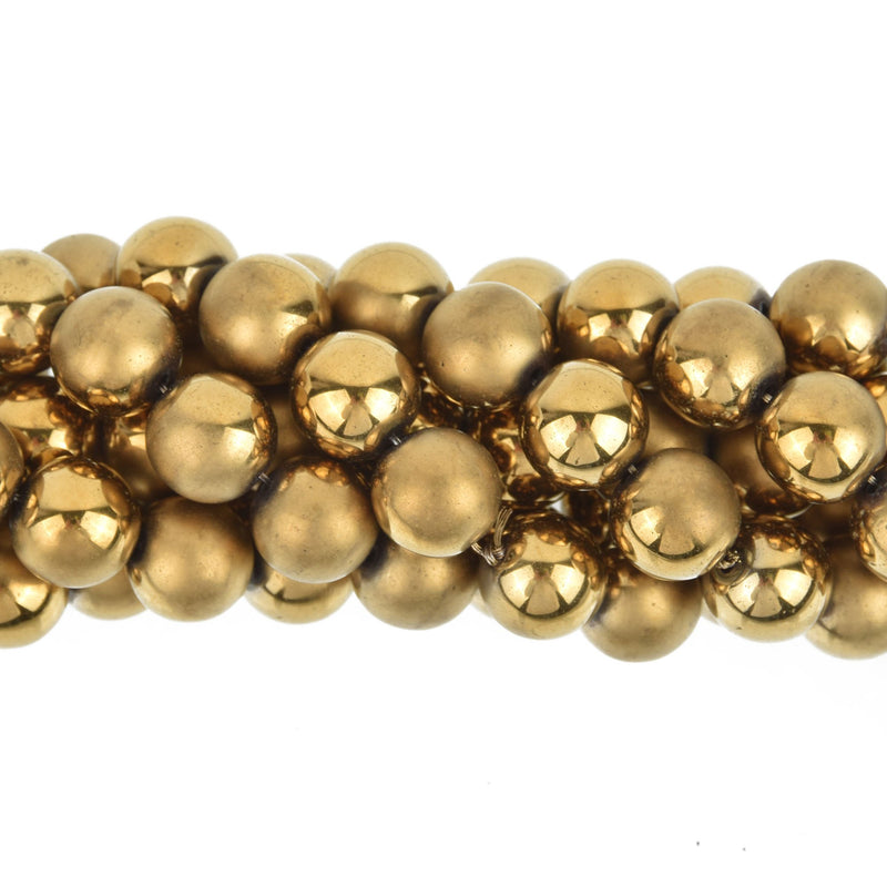 12mm Round GOLD HEMATITE Gemstone Beads Half Matte full strand gem0245