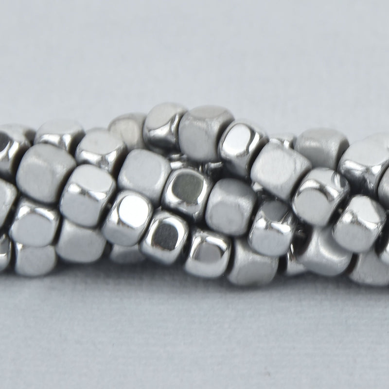 4mm Hematite Cube Beads, SILVER Gemstone full strand Gem0249