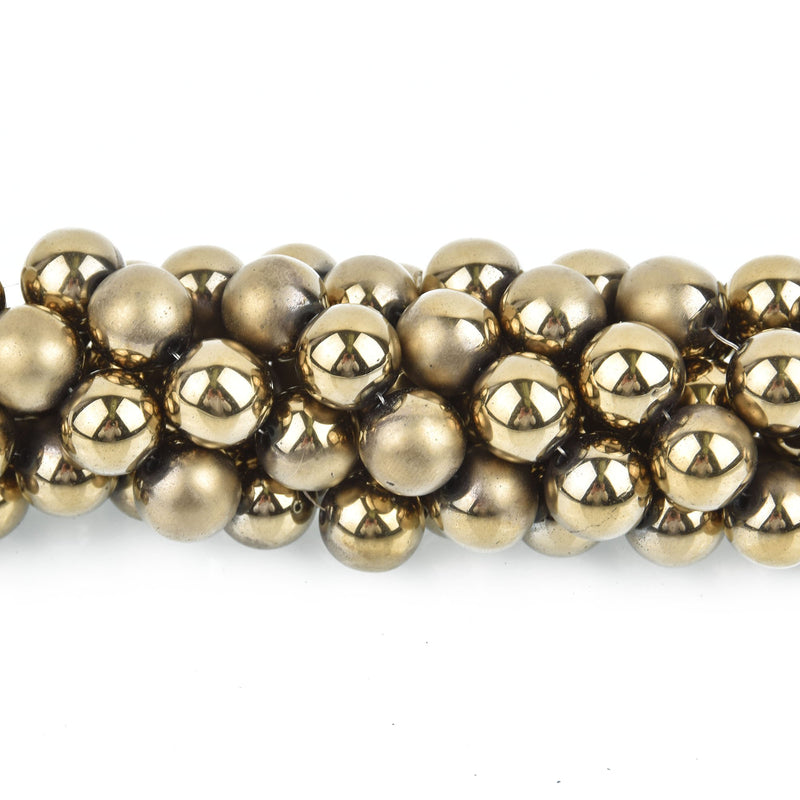 12mm Round LIGHT GOLD HEMATITE Gemstone Beads Half Matte full strand gem0250