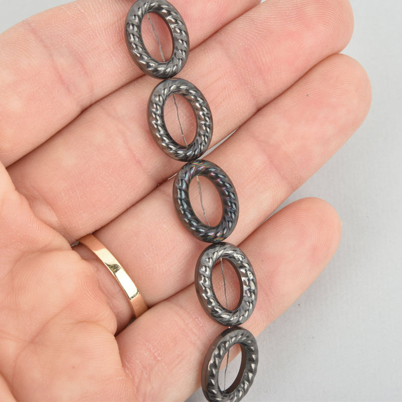 16mm GUNMETAL BLACK Oval Hematite Beads full strand 24 beads gem0254