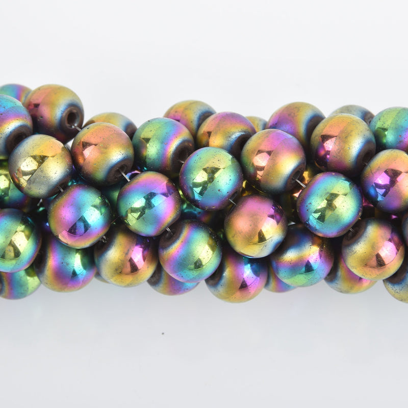 10mm Round RAINBOW HEMATITE Gemstone Beads Half Matte full strand gem0256