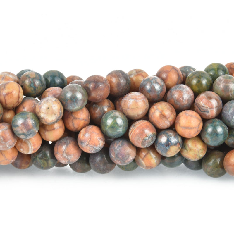 10mm Agate Beads, Round EARTH MOSAIC Gemstone Beads 37 beads, gem0258