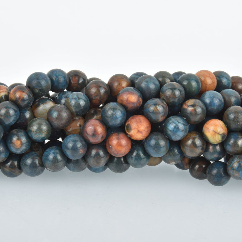 8mm Agate Beads, Round BLUE EARTH MOSAIC Gemstone Beads 47 beads, gem0259