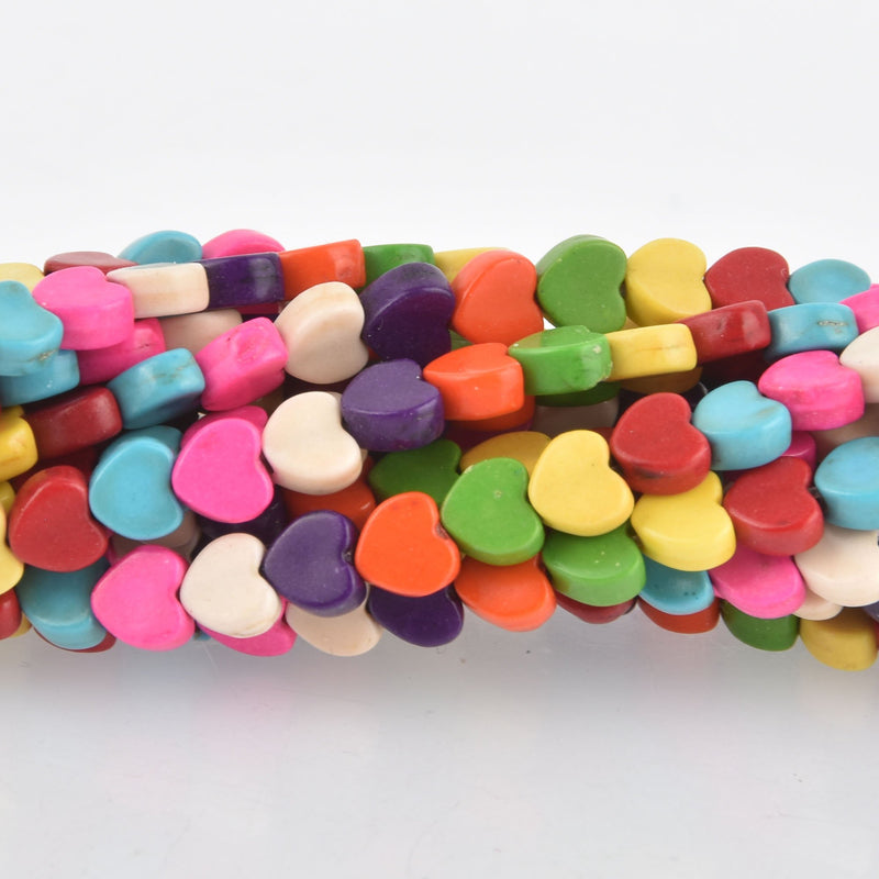 6mm Howlite Heart Beads, Mixed Colors GEMSTONE FLAT HEART full strand 76 beads gem0264