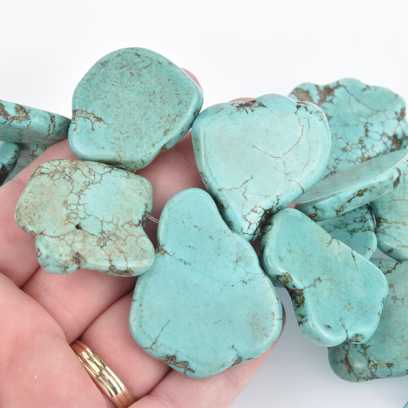 TURQUOISE BLUE HOWLITE Slab Beads Top Drilled, Magnesite Gemstone, 1-1/4" to 1-5/8", strand, 22-26 beads gem0265