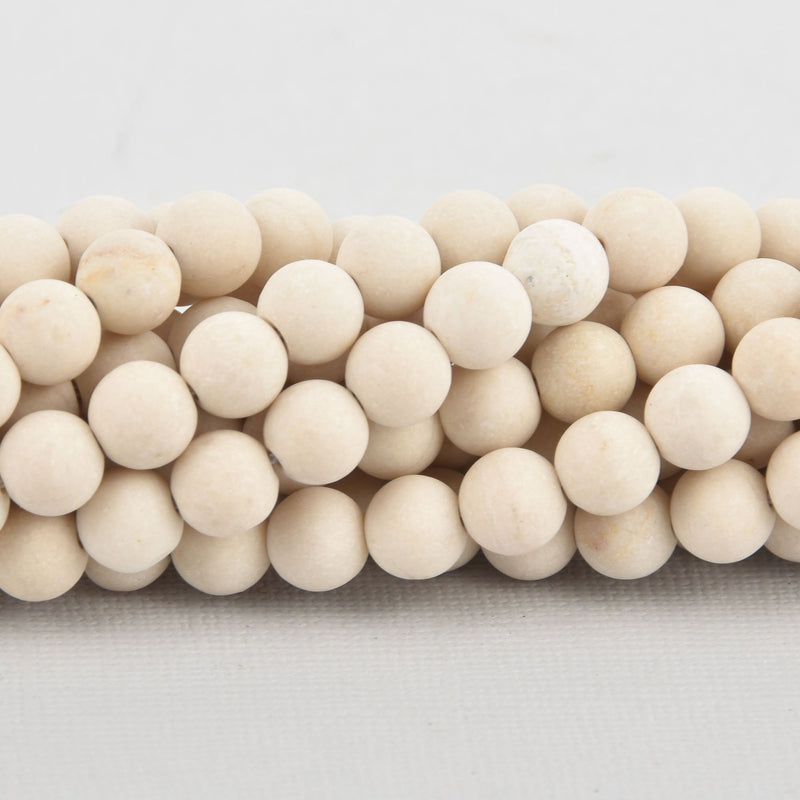 8mm Matte CREAM River Stone Jasper Beads, Smooth Round Gemstone strand 47 beads gem0268