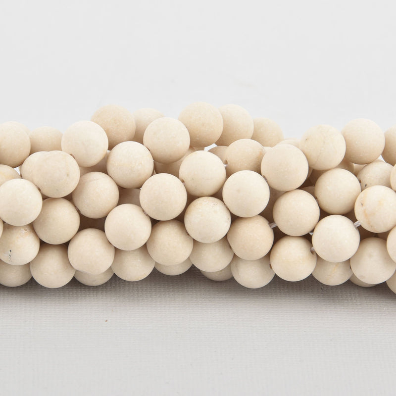 10mm Matte CREAM River Stone Jasper Beads, Smooth Round Gemstone strand 37 beads gem0269