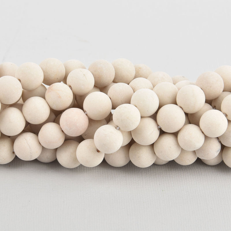 12mm Matte CREAM River Stone Jasper Beads, Smooth Round Gemstone strand 33 beads gem0270
